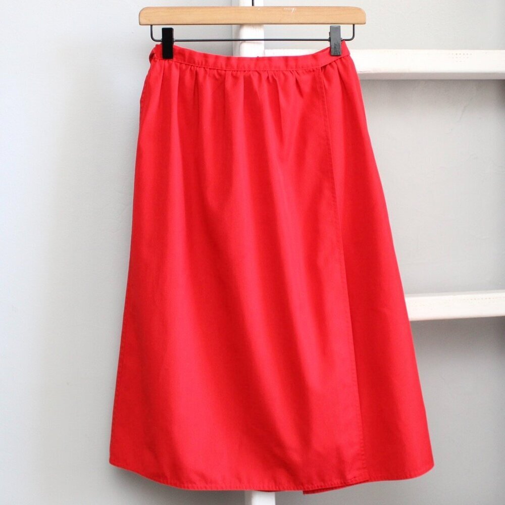 Personal Leslie Fay Vintage Solid Red Midi Wrap High Waisted Skirt Size Small